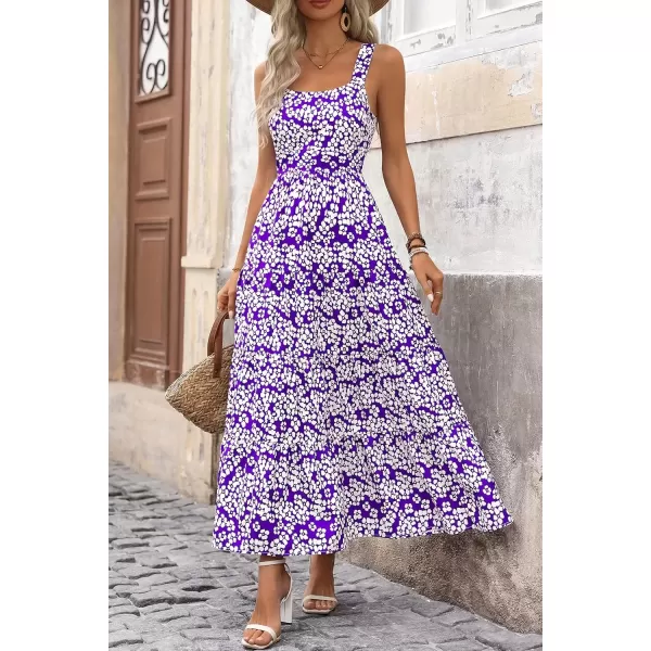imagePRETTYGARDEN Womens Summer Floral Maxi Dress Sleeveless Smocked Tiered Ruffle Long Flowy Cute Casual Beach Boho SundressesFloral Purple White
