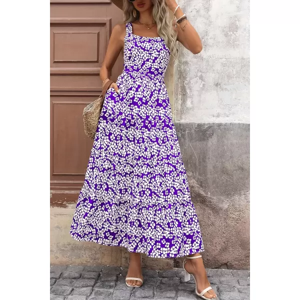imagePRETTYGARDEN Womens Summer Floral Maxi Dress Sleeveless Smocked Tiered Ruffle Long Flowy Cute Casual Beach Boho SundressesFloral Purple White