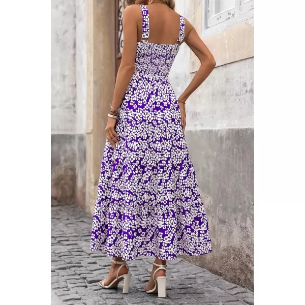 imagePRETTYGARDEN Womens Summer Floral Maxi Dress Sleeveless Smocked Tiered Ruffle Long Flowy Cute Casual Beach Boho SundressesFloral Purple White