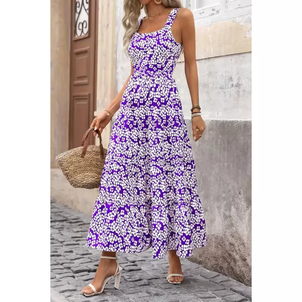 imagePRETTYGARDEN Womens Summer Floral Maxi Dress Sleeveless Smocked Tiered Ruffle Long Flowy Cute Casual Beach Boho SundressesFloral Purple White