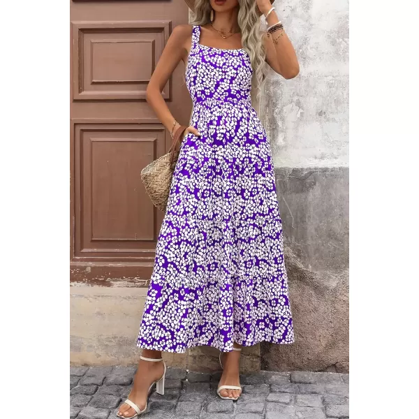 imagePRETTYGARDEN Womens Summer Floral Maxi Dress Sleeveless Smocked Tiered Ruffle Long Flowy Cute Casual Beach Boho SundressesFloral Purple White