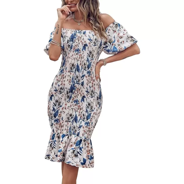 Floral White Blue