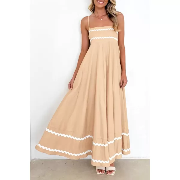 imagePRETTYGARDEN Womens 2024 Summer Flowy Maxi Dress Casual Sleeveless Spaghetti Strap Ruffle Beach Long DressesBeige