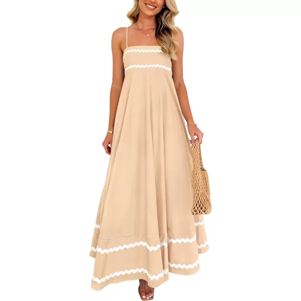 imagePRETTYGARDEN Womens 2024 Summer Flowy Maxi Dress Casual Sleeveless Spaghetti Strap Ruffle Beach Long DressesBeige