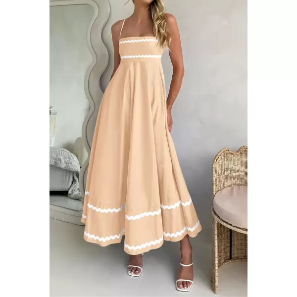 imagePRETTYGARDEN Womens 2024 Summer Flowy Maxi Dress Casual Sleeveless Spaghetti Strap Ruffle Beach Long DressesBeige