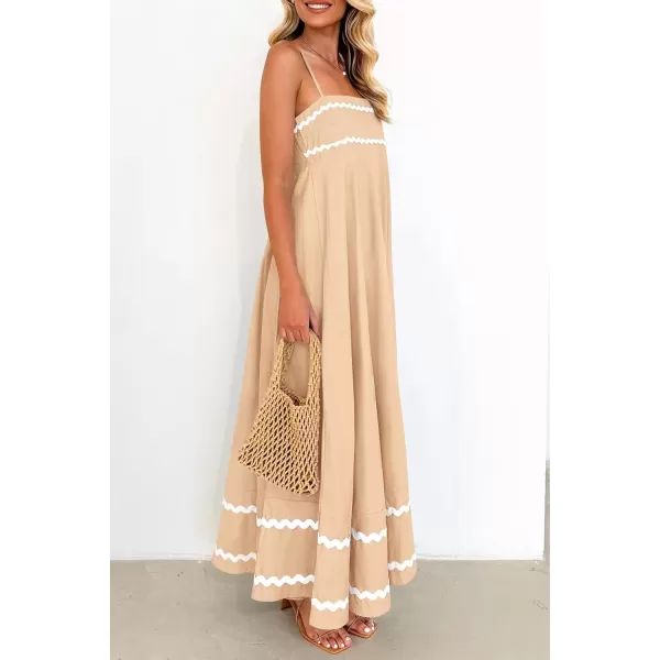 imagePRETTYGARDEN Womens 2024 Summer Flowy Maxi Dress Casual Sleeveless Spaghetti Strap Ruffle Beach Long DressesBeige