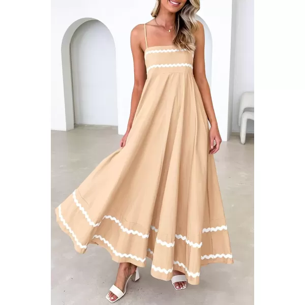 imagePRETTYGARDEN Womens 2024 Summer Flowy Maxi Dress Casual Sleeveless Spaghetti Strap Ruffle Beach Long DressesBeige