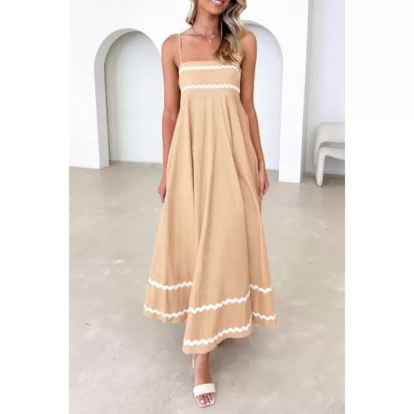 imagePRETTYGARDEN Womens 2024 Summer Flowy Maxi Dress Casual Sleeveless Spaghetti Strap Ruffle Beach Long DressesBeige