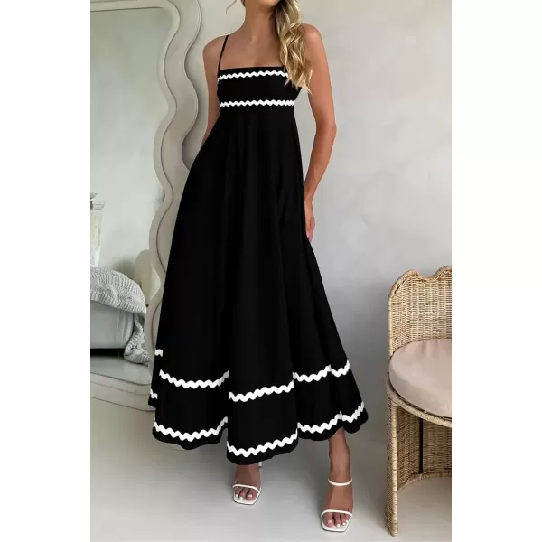 imagePRETTYGARDEN Womens 2024 Summer Flowy Maxi Dress Casual Sleeveless Spaghetti Strap Ruffle Beach Long DressesBlack