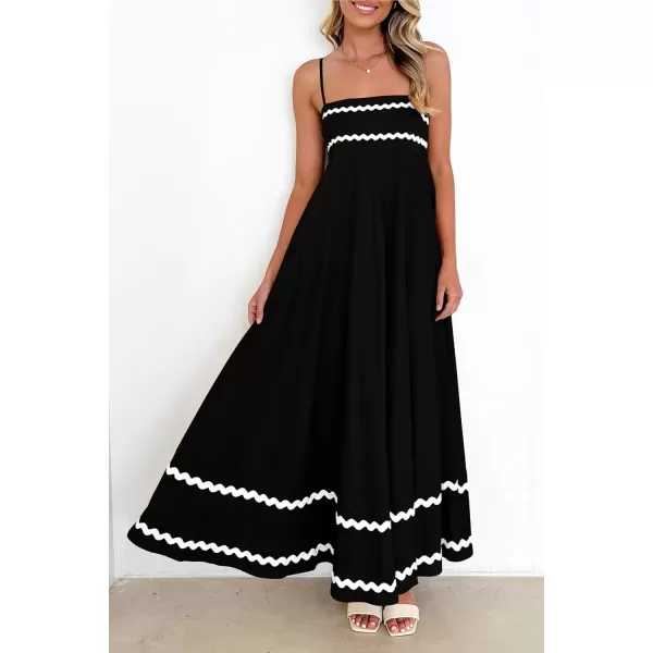 imagePRETTYGARDEN Womens 2024 Summer Flowy Maxi Dress Casual Sleeveless Spaghetti Strap Ruffle Beach Long DressesBlack