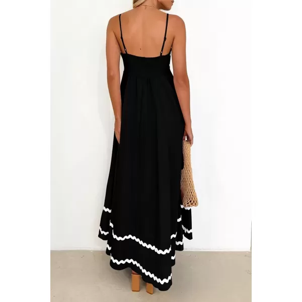 imagePRETTYGARDEN Womens 2024 Summer Flowy Maxi Dress Casual Sleeveless Spaghetti Strap Ruffle Beach Long DressesBlack
