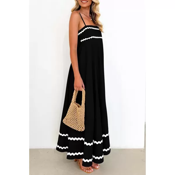 imagePRETTYGARDEN Womens 2024 Summer Flowy Maxi Dress Casual Sleeveless Spaghetti Strap Ruffle Beach Long DressesBlack