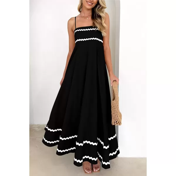 imagePRETTYGARDEN Womens 2024 Summer Flowy Maxi Dress Casual Sleeveless Spaghetti Strap Ruffle Beach Long DressesBlack