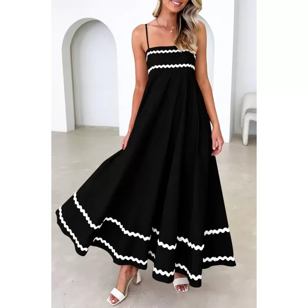 imagePRETTYGARDEN Womens 2024 Summer Flowy Maxi Dress Casual Sleeveless Spaghetti Strap Ruffle Beach Long DressesBlack