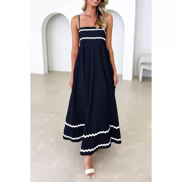 imagePRETTYGARDEN Womens 2024 Summer Flowy Maxi Dress Casual Sleeveless Spaghetti Strap Ruffle Beach Long DressesDark Blue