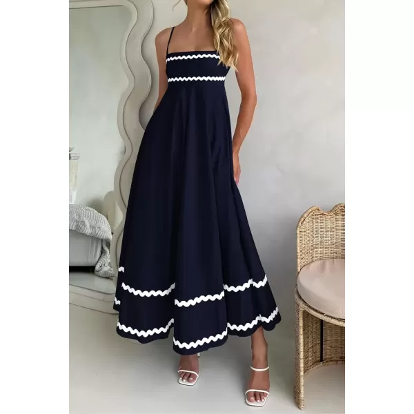 imagePRETTYGARDEN Womens 2024 Summer Flowy Maxi Dress Casual Sleeveless Spaghetti Strap Ruffle Beach Long DressesDark Blue