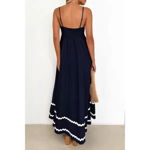 imagePRETTYGARDEN Womens 2024 Summer Flowy Maxi Dress Casual Sleeveless Spaghetti Strap Ruffle Beach Long DressesDark Blue