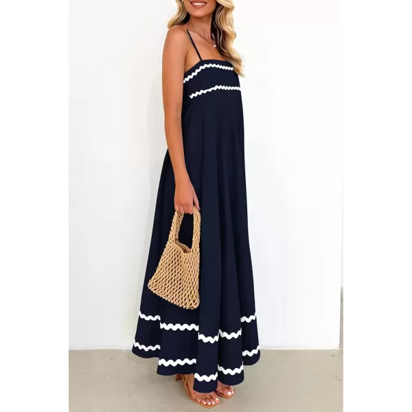 imagePRETTYGARDEN Womens 2024 Summer Flowy Maxi Dress Casual Sleeveless Spaghetti Strap Ruffle Beach Long DressesDark Blue