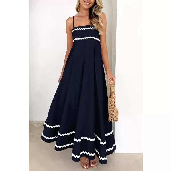 imagePRETTYGARDEN Womens 2024 Summer Flowy Maxi Dress Casual Sleeveless Spaghetti Strap Ruffle Beach Long DressesDark Blue