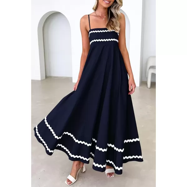 imagePRETTYGARDEN Womens 2024 Summer Flowy Maxi Dress Casual Sleeveless Spaghetti Strap Ruffle Beach Long DressesDark Blue