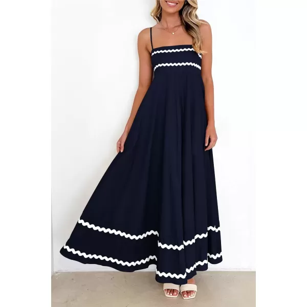 imagePRETTYGARDEN Womens 2024 Summer Flowy Maxi Dress Casual Sleeveless Spaghetti Strap Ruffle Beach Long DressesDark Blue