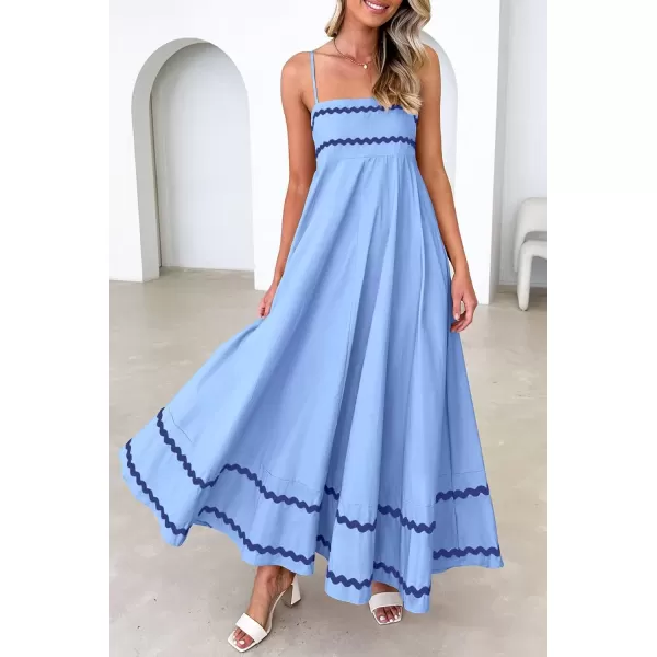 imagePRETTYGARDEN Womens 2024 Summer Flowy Maxi Dress Casual Sleeveless Spaghetti Strap Ruffle Beach Long DressesLight Blue