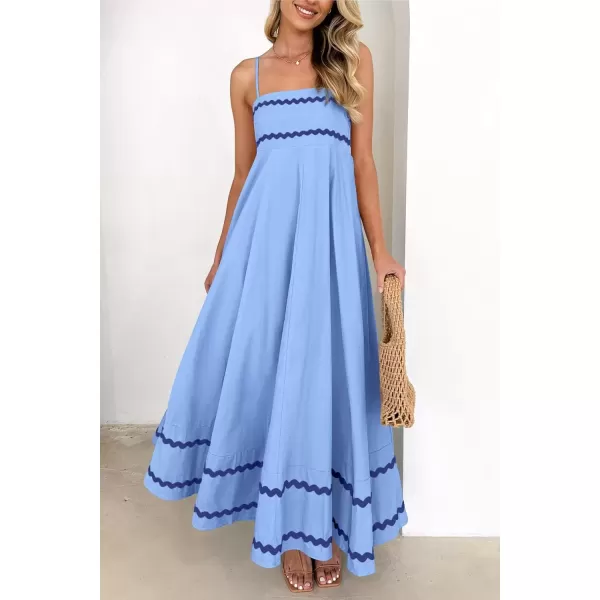 imagePRETTYGARDEN Womens 2024 Summer Flowy Maxi Dress Casual Sleeveless Spaghetti Strap Ruffle Beach Long DressesLight Blue
