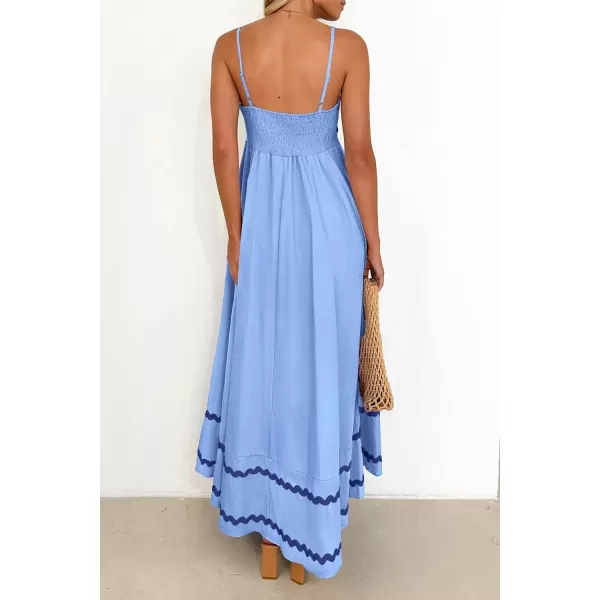 imagePRETTYGARDEN Womens 2024 Summer Flowy Maxi Dress Casual Sleeveless Spaghetti Strap Ruffle Beach Long DressesLight Blue