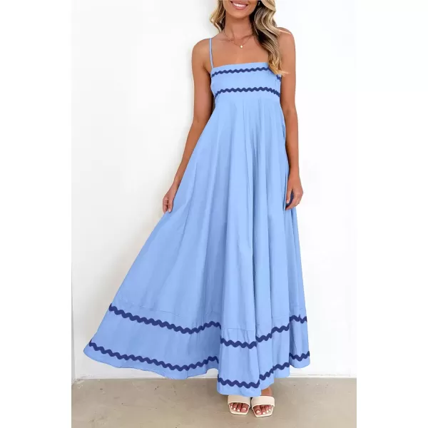 imagePRETTYGARDEN Womens 2024 Summer Flowy Maxi Dress Casual Sleeveless Spaghetti Strap Ruffle Beach Long DressesLight Blue