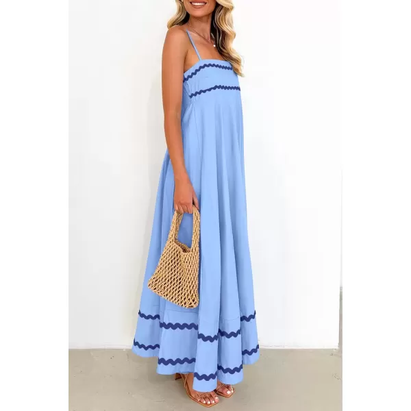 imagePRETTYGARDEN Womens 2024 Summer Flowy Maxi Dress Casual Sleeveless Spaghetti Strap Ruffle Beach Long DressesLight Blue