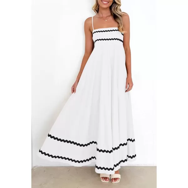 imagePRETTYGARDEN Womens 2024 Summer Flowy Maxi Dress Casual Sleeveless Spaghetti Strap Ruffle Beach Long DressesWhite