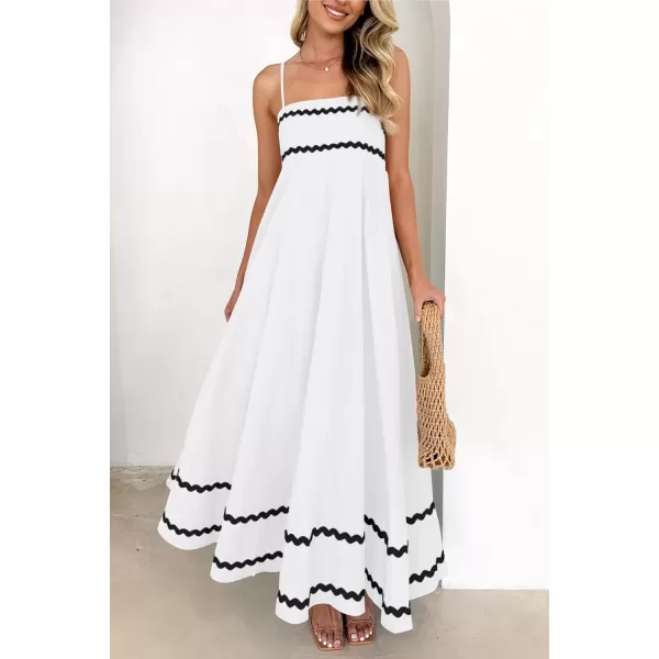 imagePRETTYGARDEN Womens 2024 Summer Flowy Maxi Dress Casual Sleeveless Spaghetti Strap Ruffle Beach Long DressesWhite