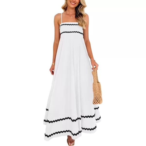 imagePRETTYGARDEN Womens 2024 Summer Flowy Maxi Dress Casual Sleeveless Spaghetti Strap Ruffle Beach Long DressesWhite