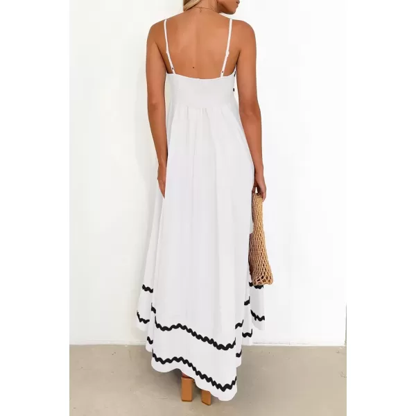 imagePRETTYGARDEN Womens 2024 Summer Flowy Maxi Dress Casual Sleeveless Spaghetti Strap Ruffle Beach Long DressesWhite
