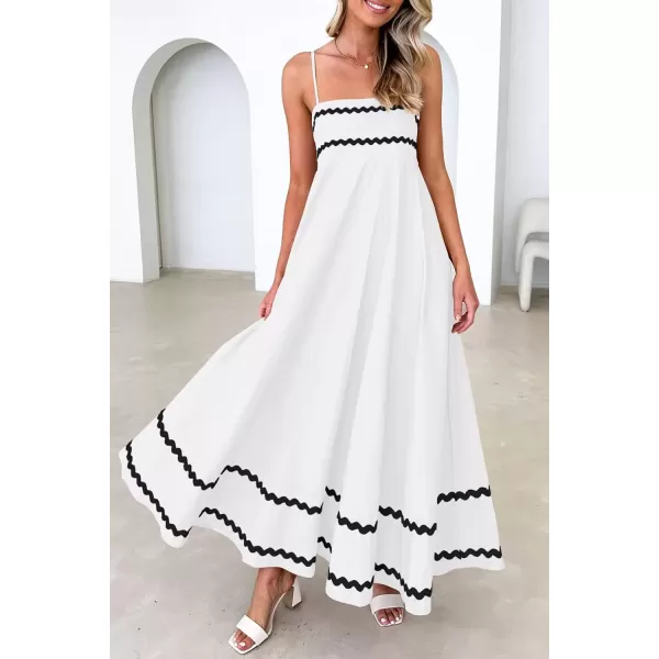 imagePRETTYGARDEN Womens 2024 Summer Flowy Maxi Dress Casual Sleeveless Spaghetti Strap Ruffle Beach Long DressesWhite