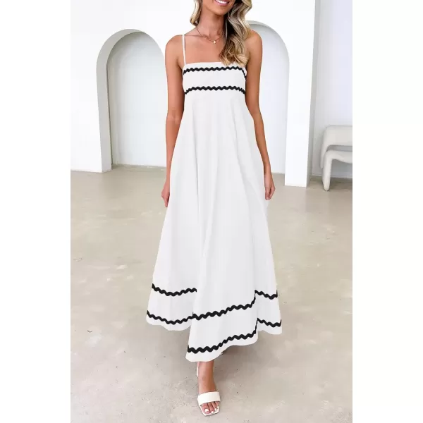 imagePRETTYGARDEN Womens 2024 Summer Flowy Maxi Dress Casual Sleeveless Spaghetti Strap Ruffle Beach Long DressesWhite