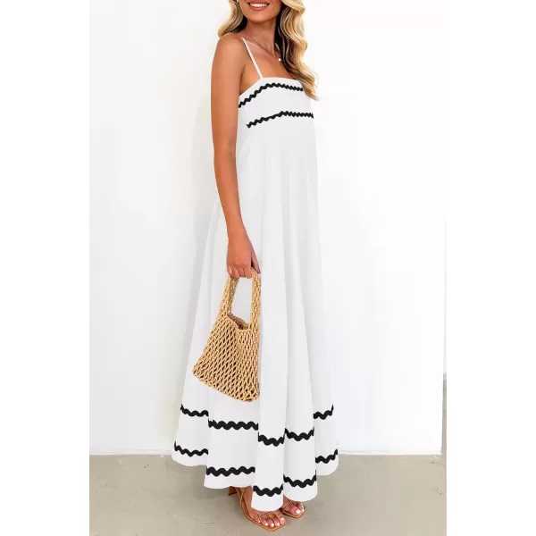 imagePRETTYGARDEN Womens 2024 Summer Flowy Maxi Dress Casual Sleeveless Spaghetti Strap Ruffle Beach Long DressesWhite