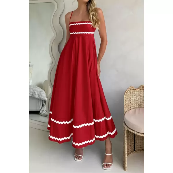 imagePRETTYGARDEN Womens 2024 Summer Flowy Maxi Dress Casual Sleeveless Spaghetti Strap Ruffle Beach Long DressesWine Red