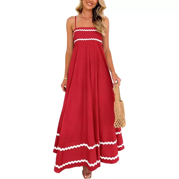 imagePRETTYGARDEN Womens 2024 Summer Flowy Maxi Dress Casual Sleeveless Spaghetti Strap Ruffle Beach Long DressesWine Red