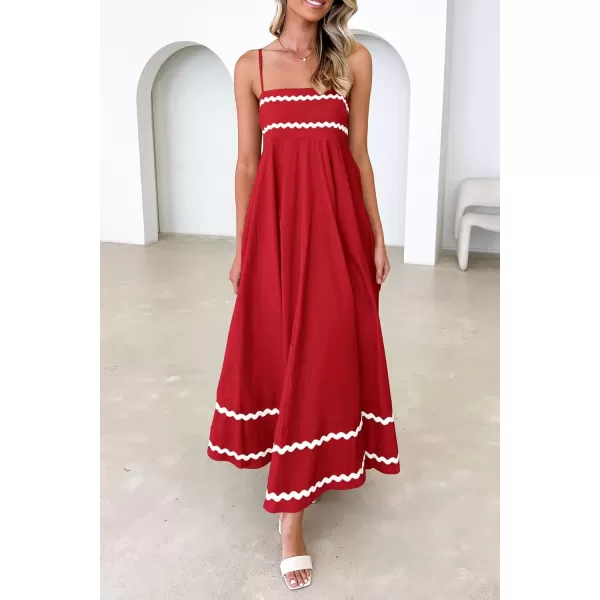 imagePRETTYGARDEN Womens 2024 Summer Flowy Maxi Dress Casual Sleeveless Spaghetti Strap Ruffle Beach Long DressesWine Red