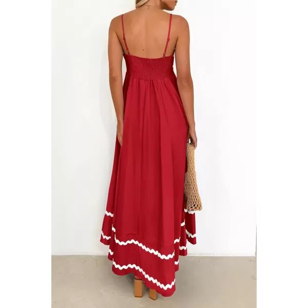 imagePRETTYGARDEN Womens 2024 Summer Flowy Maxi Dress Casual Sleeveless Spaghetti Strap Ruffle Beach Long DressesWine Red