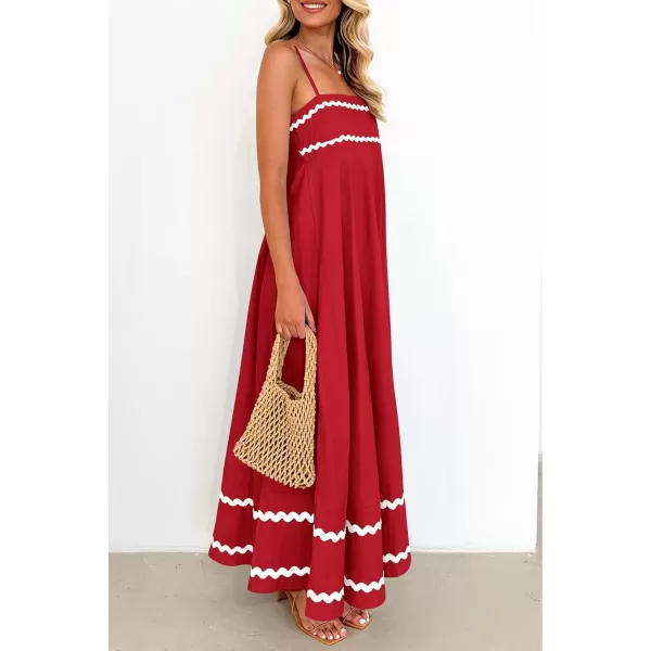 imagePRETTYGARDEN Womens 2024 Summer Flowy Maxi Dress Casual Sleeveless Spaghetti Strap Ruffle Beach Long DressesWine Red