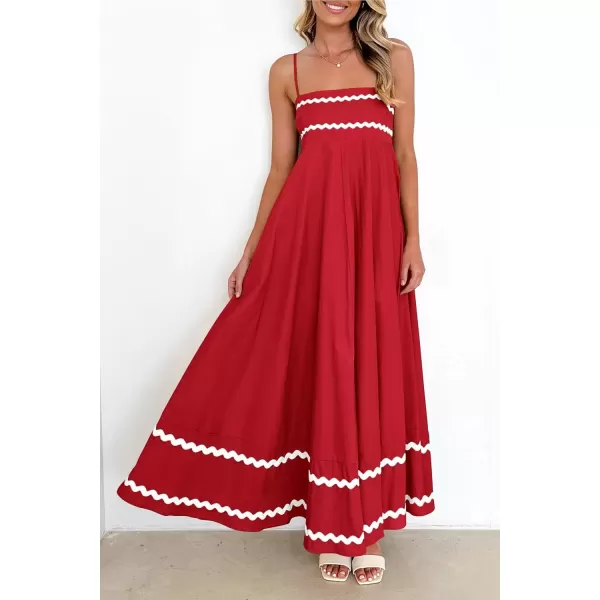 imagePRETTYGARDEN Womens 2024 Summer Flowy Maxi Dress Casual Sleeveless Spaghetti Strap Ruffle Beach Long DressesWine Red
