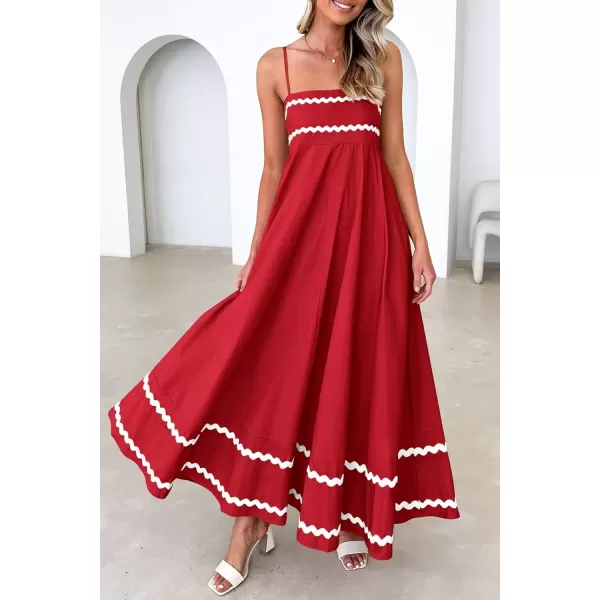 imagePRETTYGARDEN Womens 2024 Summer Flowy Maxi Dress Casual Sleeveless Spaghetti Strap Ruffle Beach Long DressesWine Red