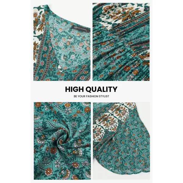 imagePRETTYGARDEN Womens Casual Summer Boho Floral Print Dress V Neck Short Sleeve High Waist Long Maxi Beach DressesBlue Floral