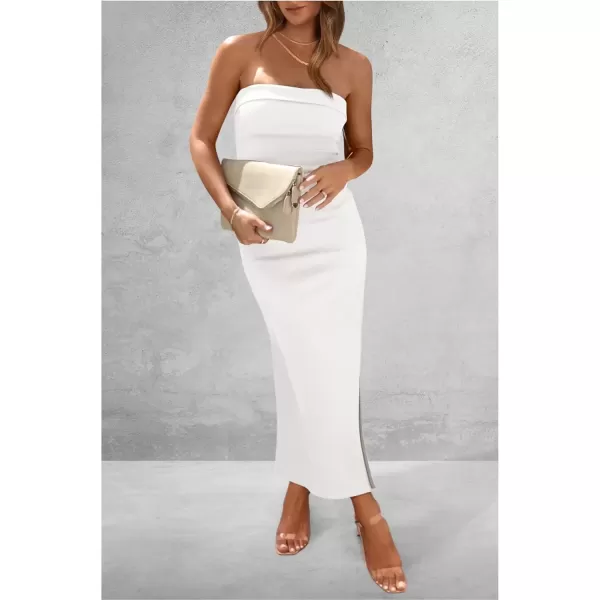 imagePRETTYGARDEN Womens Summer Bodycon Maxi Tube Dress Ribbed Strapless Side Slit Long Going Out Casual Elegant Party DressesBeige White
