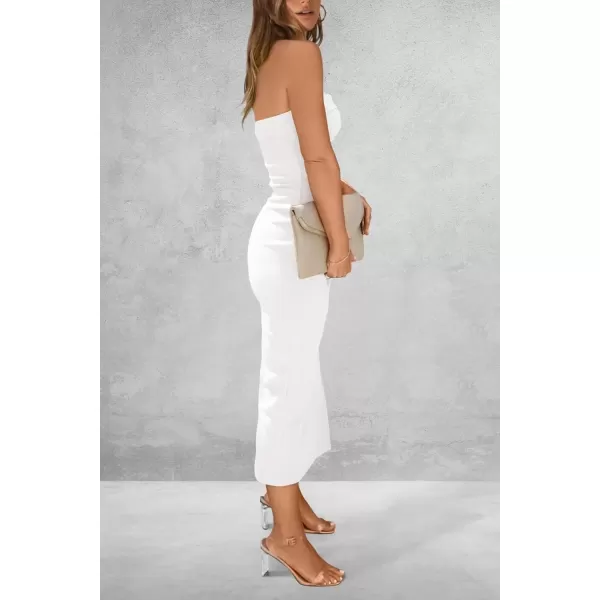 imagePRETTYGARDEN Womens Summer Bodycon Maxi Tube Dress Ribbed Strapless Side Slit Long Going Out Casual Elegant Party DressesBeige White