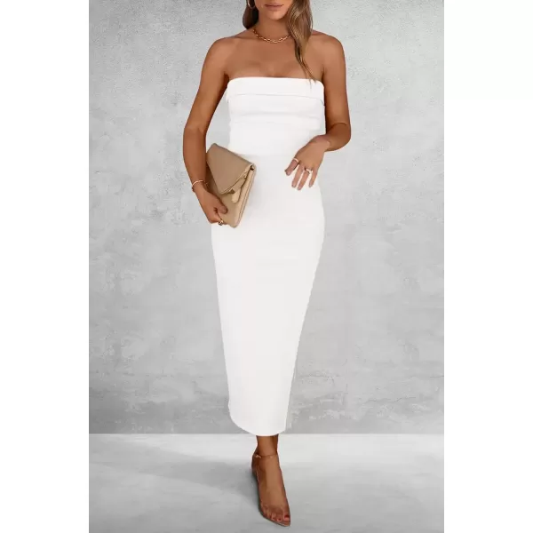imagePRETTYGARDEN Womens Summer Bodycon Maxi Tube Dress Ribbed Strapless Side Slit Long Going Out Casual Elegant Party DressesBeige White