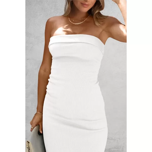 imagePRETTYGARDEN Womens Summer Bodycon Maxi Tube Dress Ribbed Strapless Side Slit Long Going Out Casual Elegant Party DressesBeige White