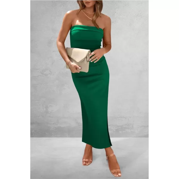 imagePRETTYGARDEN Womens Summer Bodycon Maxi Tube Dress Ribbed Strapless Side Slit Long Going Out Casual Elegant Party DressesGreen